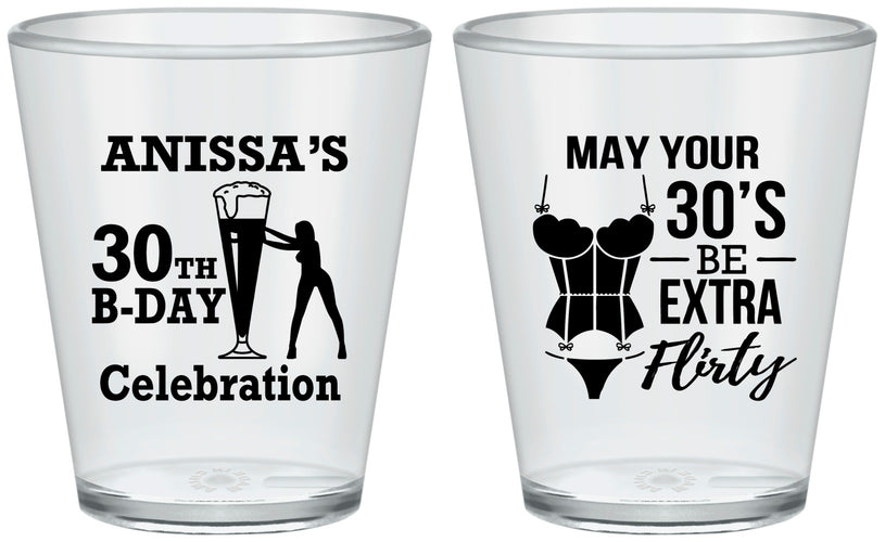 Custom Birthday Plastic Shot Glasses - 30th Flirty At Thirty | 20236