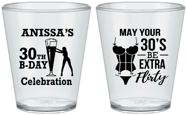 Custom Birthday Plastic Shot Glasses - 30th Flirty At Thirty | 20236