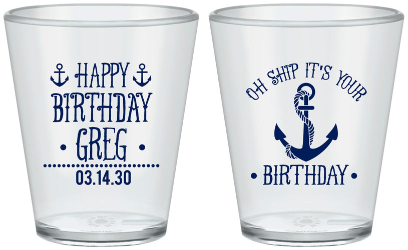 Custom Birthday Plastic Shot Glasses - Oh Ship Nautical | 20238