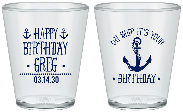 Custom Birthday Plastic Shot Glasses - Oh Ship Nautical | 20238