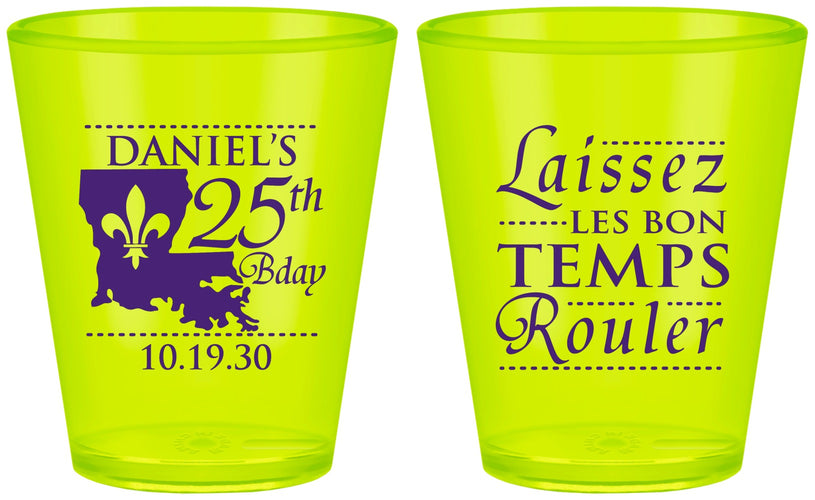 Custom Birthday Plastic Shot Glasses - 25th Mardi Gras | 20245
