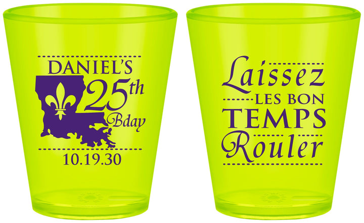 Custom Birthday Plastic Shot Glasses - 25th Mardi Gras | 20245
