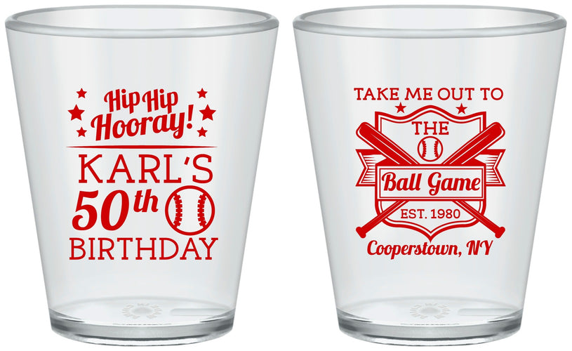 Custom Birthday Plastic Shot Glasses - 50th Baseball | 20252