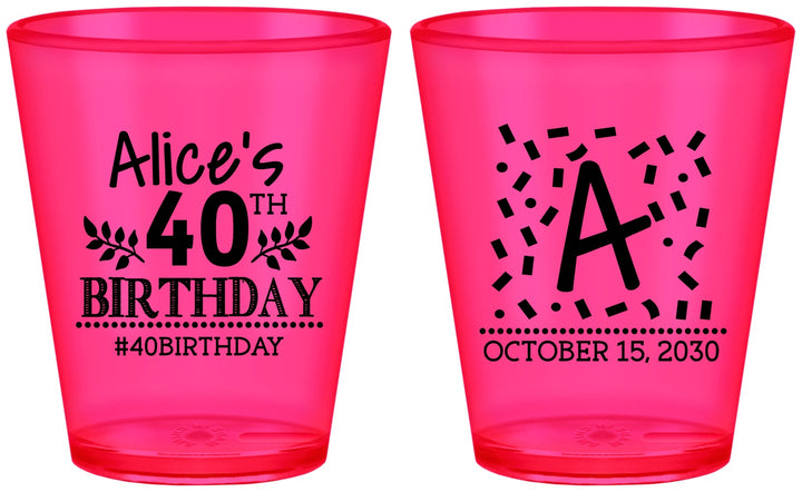 Custom Birthday Plastic Shot Glasses - 40th | 20258