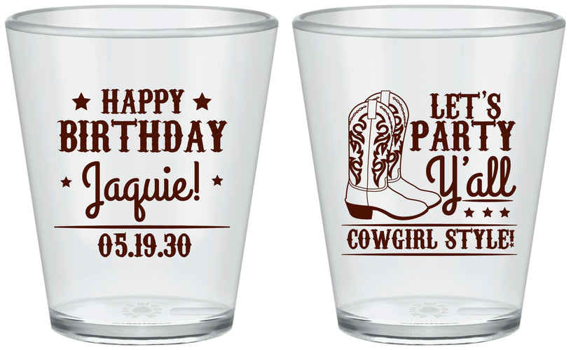Custom Birthday Plastic Shot Glasses - Cowgirl | 20260