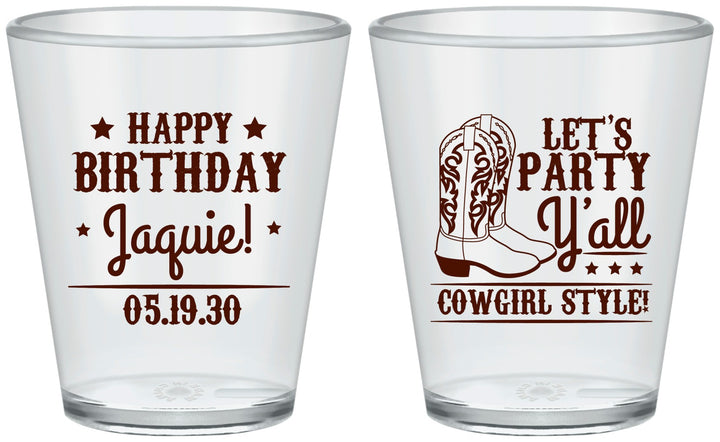 Custom Birthday Plastic Shot Glasses - Cowgirl | 20260