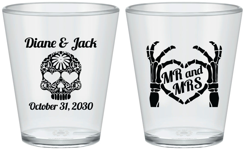 Custom Wedding Plastic Shot Glasses - Mr And Mrs Sugar Skull | 205