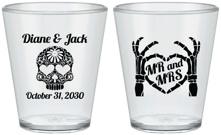 Custom Wedding Plastic Shot Glasses - Mr And Mrs Sugar Skull | 205