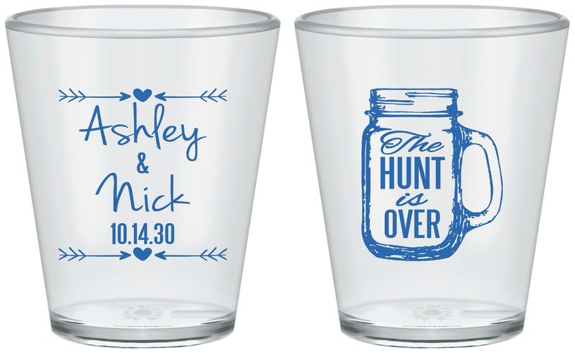 Custom Wedding Plastic Shot Glasses - The Hunt Is Over Mason Jar | 211