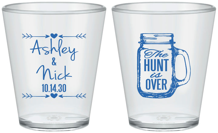 Custom Wedding Plastic Shot Glasses - The Hunt Is Over Mason Jar | 211