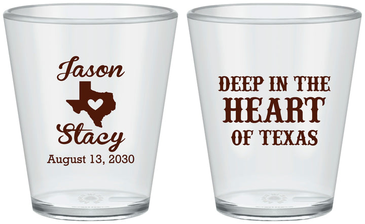 Custom Wedding Plastic Shot Glasses - Deep In The Heart Of Texas | 214