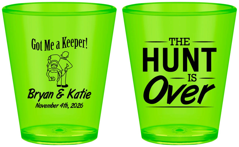 Custom Wedding Plastic Shot Glasses - The Hunt Is Over | 216