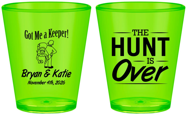 Custom Wedding Plastic Shot Glasses - The Hunt Is Over | 216