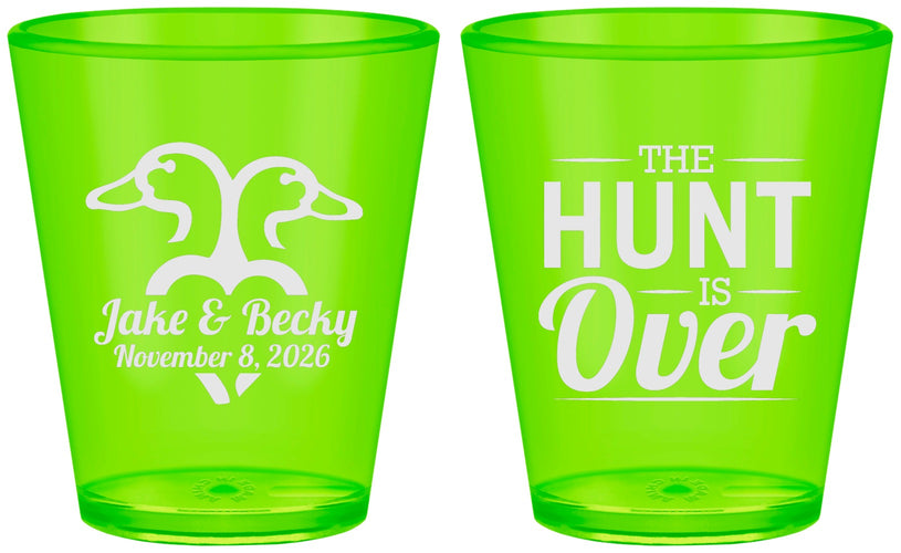 Custom Wedding Plastic Shot Glasses - The Hunt Is Over Duck | 217
