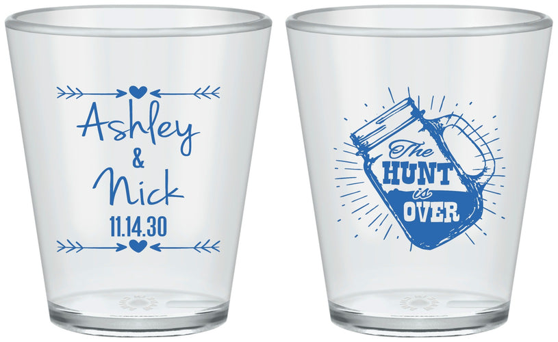 Custom Wedding Plastic Shot Glasses - The Hunt Is Over Mason Jar | 218