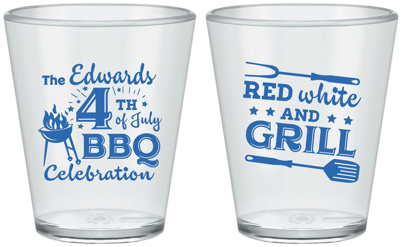 Custom 4th Of July Plastic Shot Glasses - Red White Grill | 220005