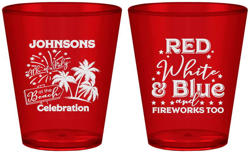 Custom 4th Of July Plastic Shot Glasses - Beach Fireworks | 220022