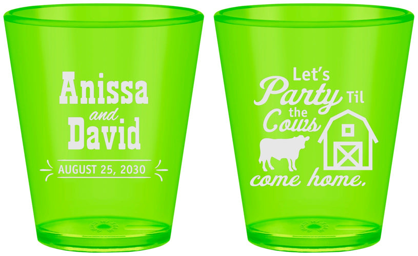 Custom Wedding Plastic Shot Glasses - Party Til The Cows Come Home | 222