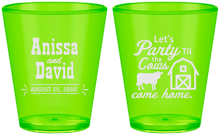 Custom Wedding Plastic Shot Glasses - Party Til The Cows Come Home | 222
