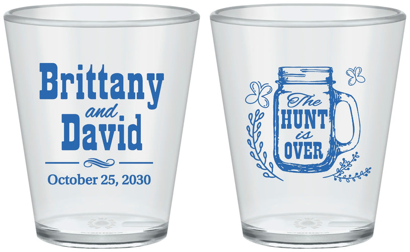 Custom Wedding Plastic Shot Glasses - The Hunt Is Over Mason Jar | 223