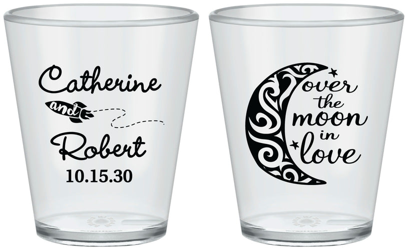 Custom Wedding Plastic Shot Glasses - Over The Moon In Love | 224