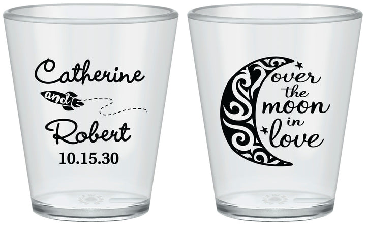 Custom Wedding Plastic Shot Glasses - Over The Moon In Love | 224