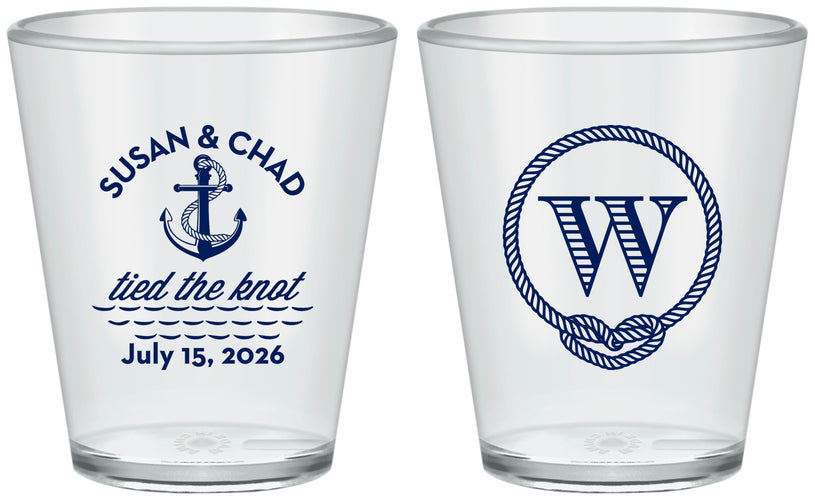 Custom Wedding Plastic Shot Glasses - Monogram Nautical | 226