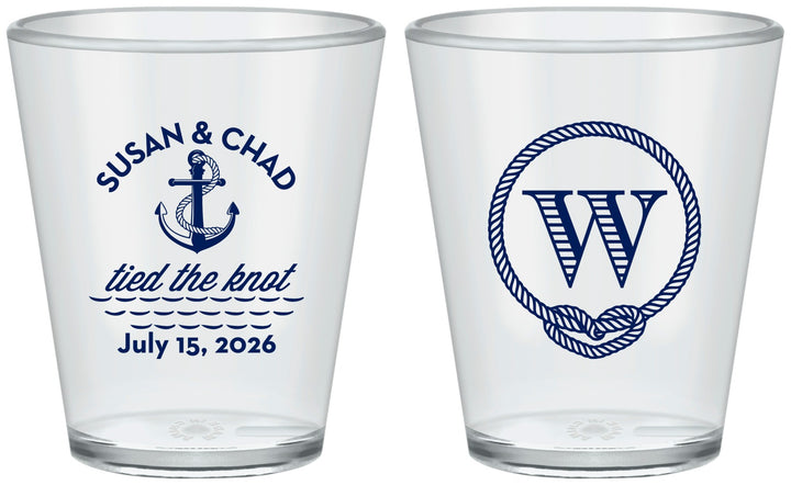 Custom Wedding Plastic Shot Glasses - Monogram Nautical | 226