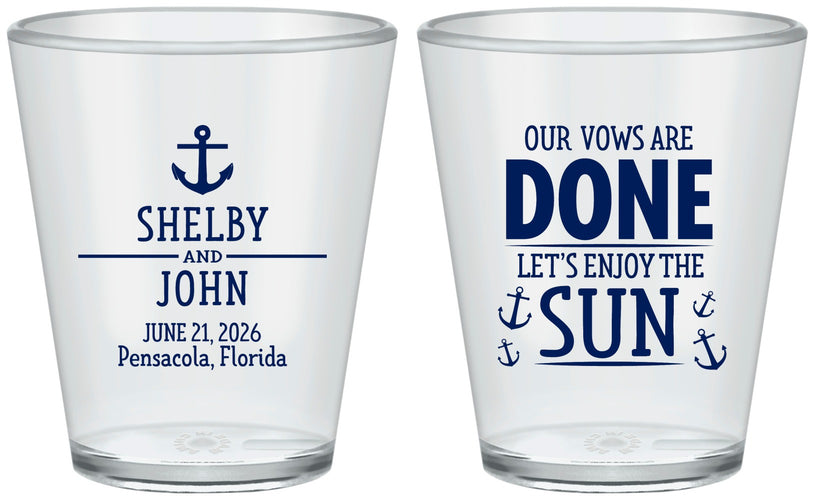 Custom Wedding Plastic Shot Glasses - Vows Are Done Nautical | 228