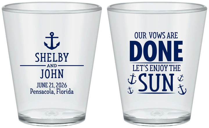 Custom Wedding Plastic Shot Glasses - Vows Are Done Nautical | 228