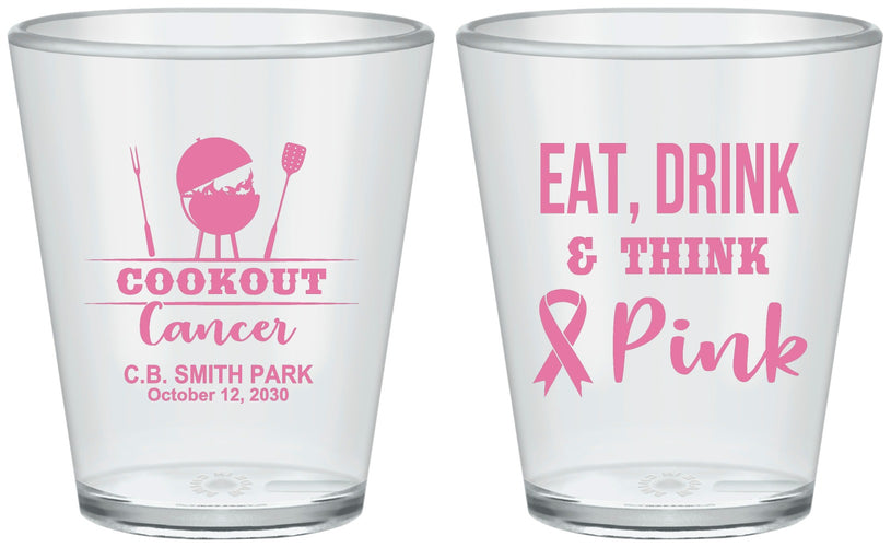 Custom Awareness Plastic Shot Glasses - Eat Drink Think Pink | 230009