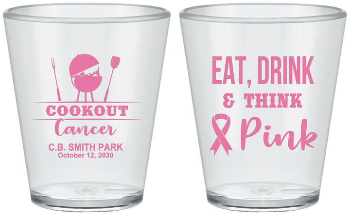 Custom Awareness Plastic Shot Glasses - Eat Drink Think Pink | 230009
