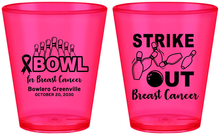 Custom Awareness Plastic Shot Glasses - Bowling Strike Out | 230015
