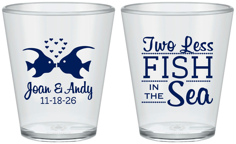 Custom Wedding Plastic Shot Glasses - Two Less Fish In The Sea | 231