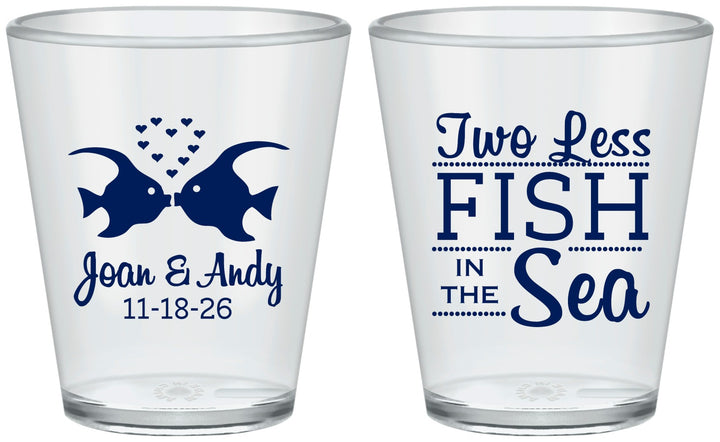 Custom Wedding Plastic Shot Glasses - Two Less Fish In The Sea | 231