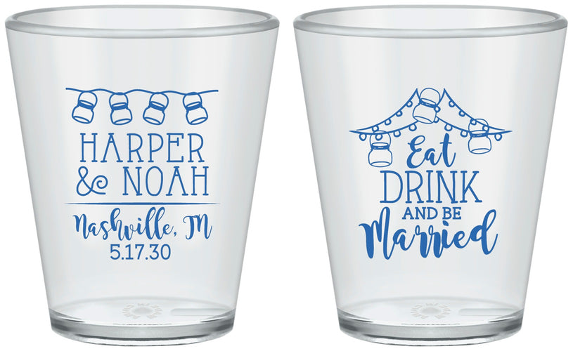 Custom Wedding Plastic Shot Glasses - Eat Drink Be Married | 235
