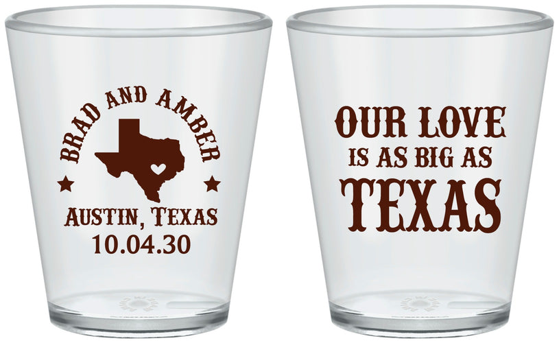 Custom Wedding Plastic Shot Glasses - Our Love Is As Big As Texas | 236