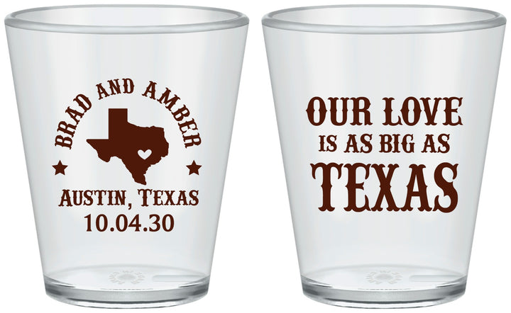 Custom Wedding Plastic Shot Glasses - Our Love Is As Big As Texas | 236