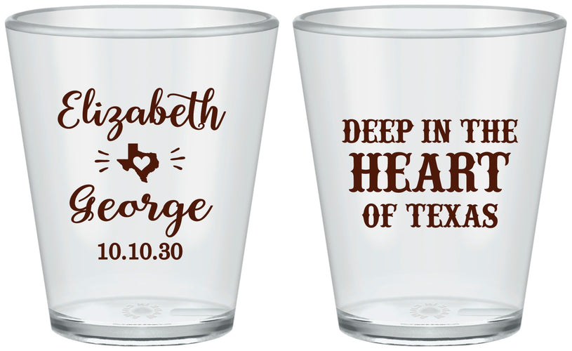 Custom Wedding Plastic Shot Glasses - Deep In The Heart Of Texas | 237