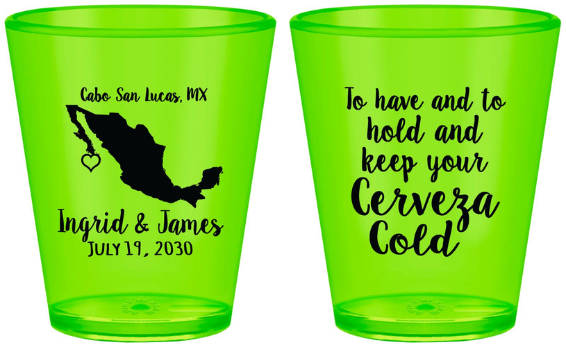Custom Wedding Plastic Shot Glasses - Cerveza Mexico | 240