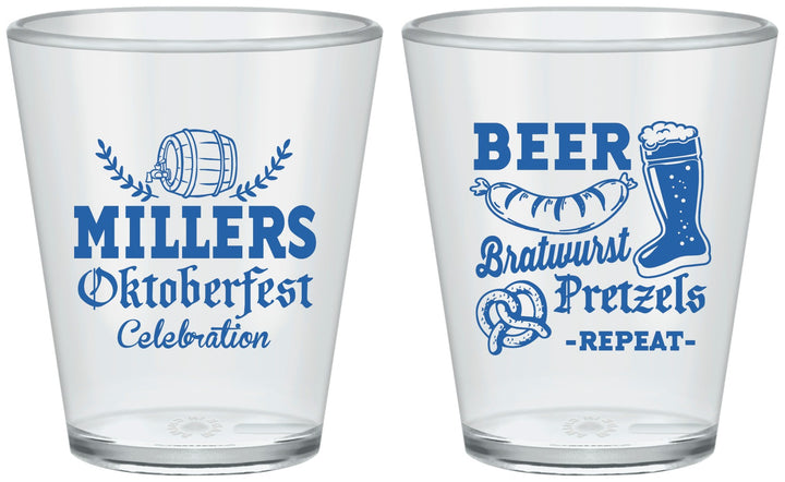 Custom Oktoberfest Plastic Shot Glasses - Bratwurst Pretzels | 240007