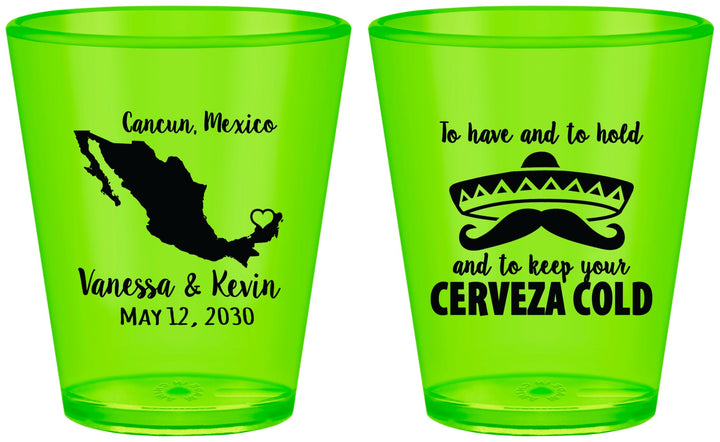 Custom Wedding Plastic Shot Glasses - Cerveza Mexico | 241