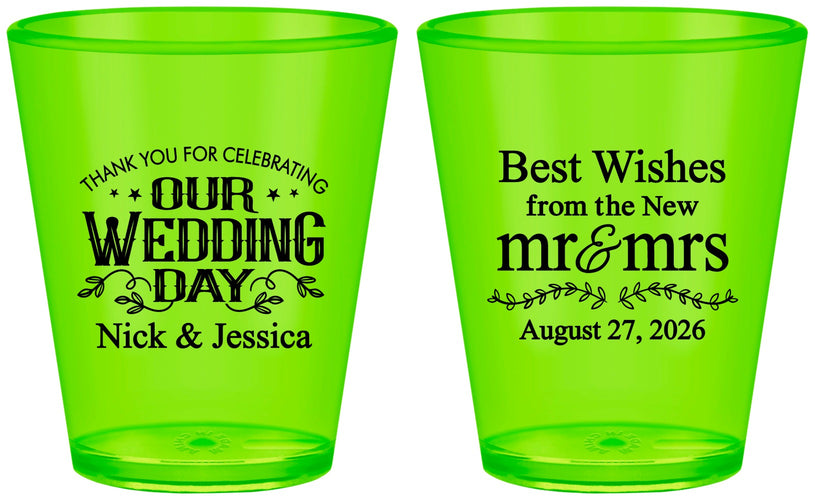 Custom Wedding Plastic Shot Glasses - Best Wishes Mr And Mrs | 242