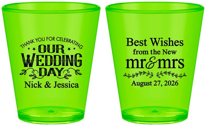 Custom Wedding Plastic Shot Glasses - Best Wishes Mr And Mrs | 242