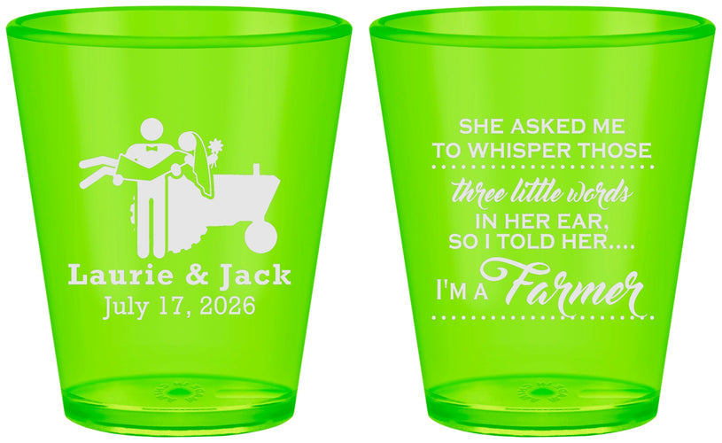 Custom Wedding Plastic Shot Glasses - Farmer Tractor | 244