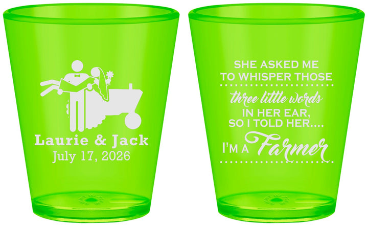 Custom Wedding Plastic Shot Glasses - Farmer Tractor | 244