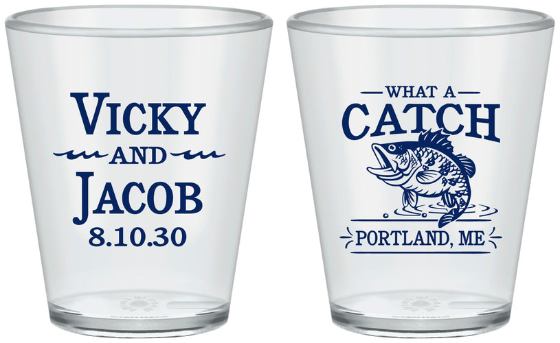 Custom Wedding Plastic Shot Glasses - What A Catch Fish | 247