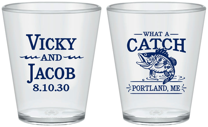 Custom Wedding Plastic Shot Glasses - What A Catch Fish | 247