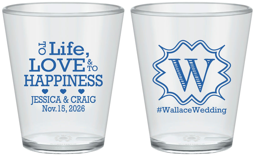 Custom Wedding Plastic Shot Glasses - Life Love Happiness | 248