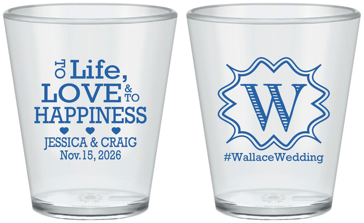 Custom Wedding Plastic Shot Glasses - Life Love Happiness | 248
